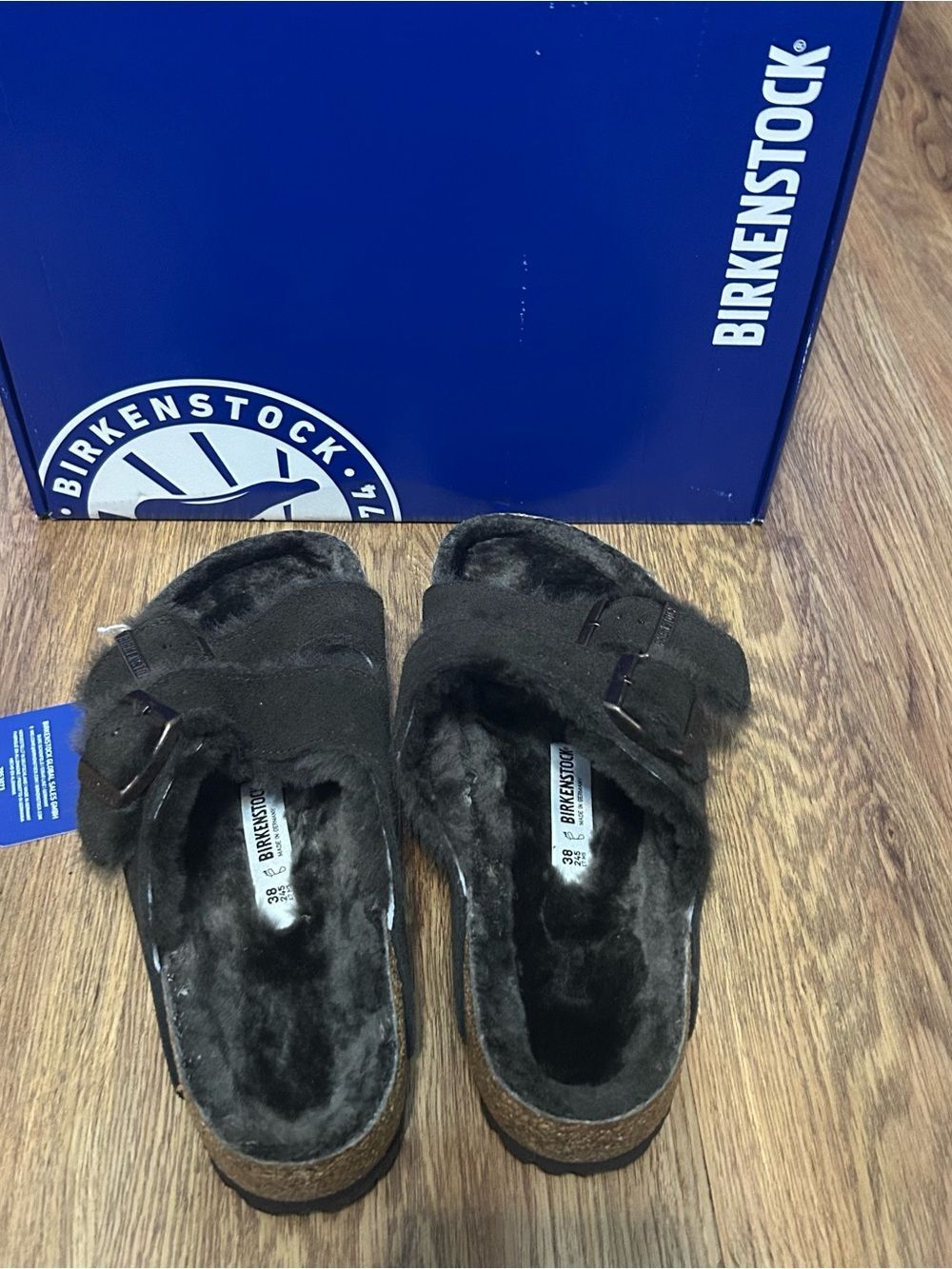 BIRKENSTOCK Arizona brown shearling leather fur sandals shoes women’s eur 38 new - Picture 3 of 7